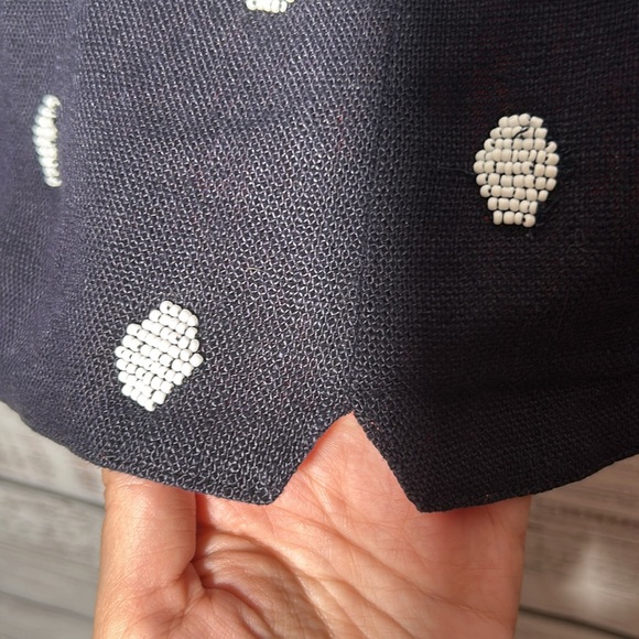 Anthropologie Odille Top Navy White Beaded Polka Dot Size 4 - Picture 6 of 16